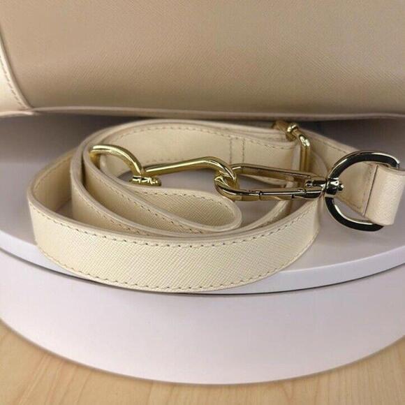 Tory Burch Robinson Tote Saffiano Leather Two Tone Beige Ivory Purse Crossbody - Picture 4 of 16